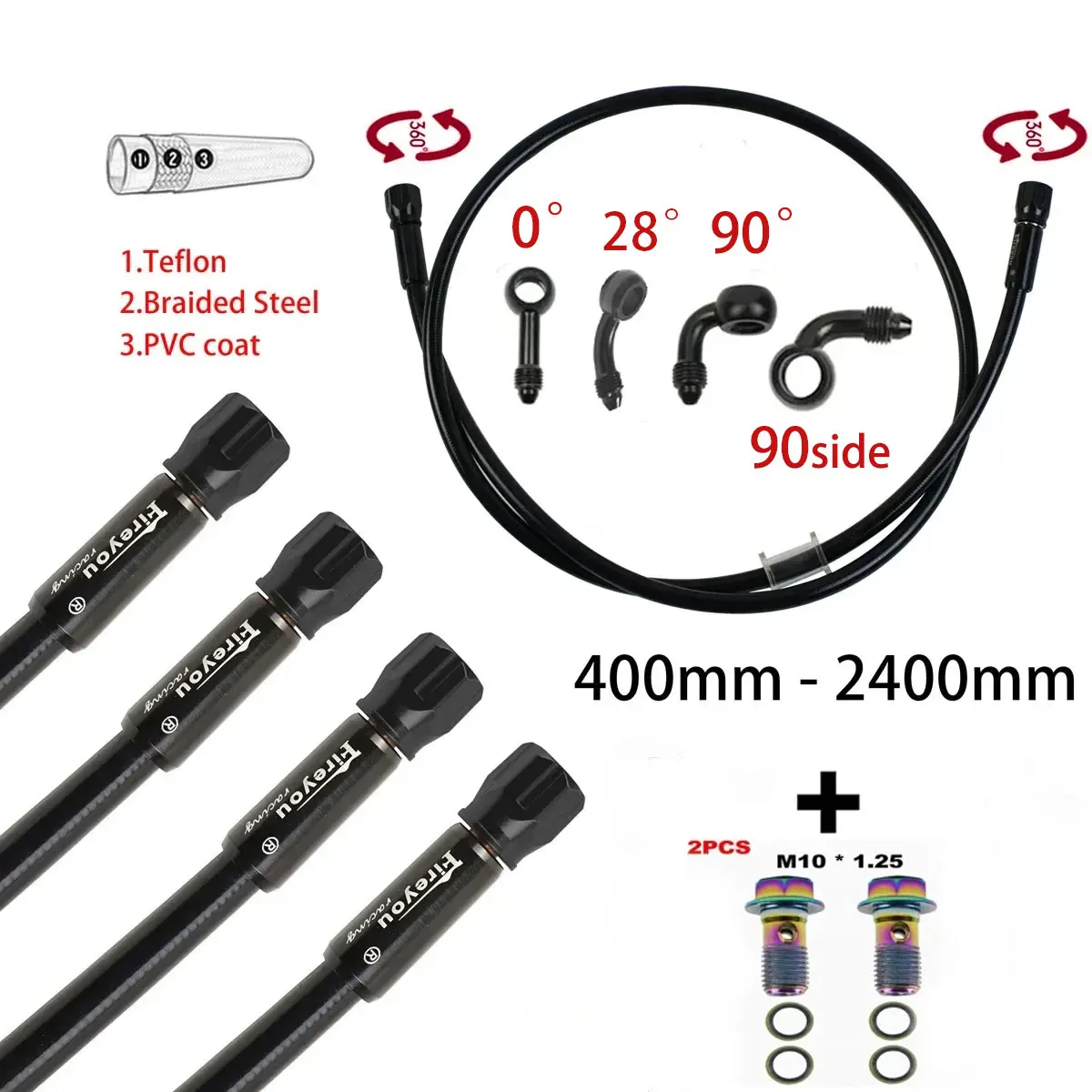 Motorcycle Brake Cable - Manguera de freno trenzada AN3, tubo